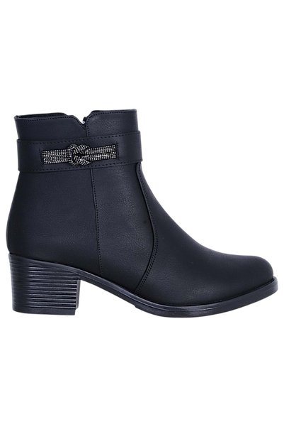 moda ayakkabım Point 8471 black leather women's heeled boot shoes