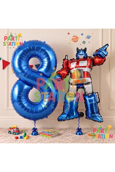 Parti Station Transformers Optimus Prime 8 Years Old Birthday Balloon Set Foi...