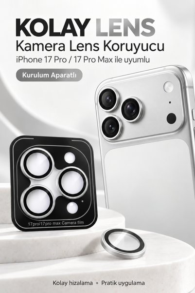 Evax [Kolay Lens] iPhone 17 Pro Max / 17 Pro Uyumlu Kolay Kutulum Aparatlı Ka...