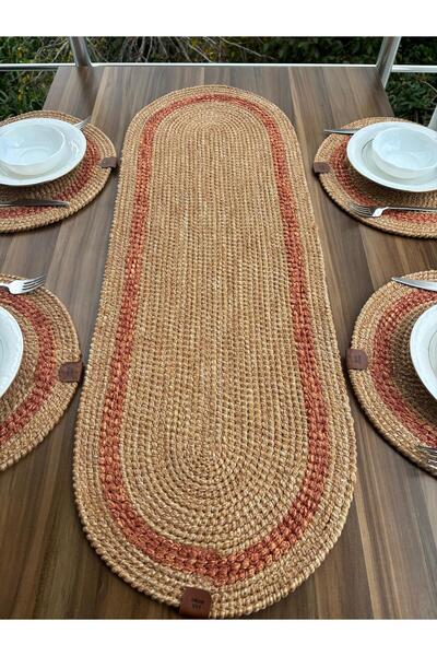 ŞAH HOME Oval Örgü Dokulu Runner – Leke Tutmaz – Modern Sofra ve Yemek Masası...