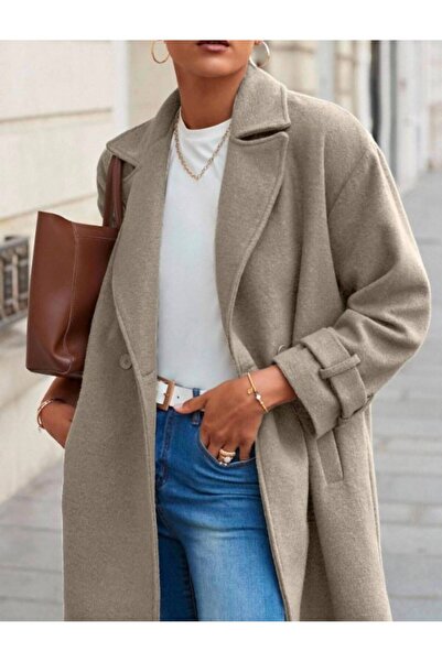 Female Clothing Vi̇zon Oversize Lined Jacket with Collar Pockets