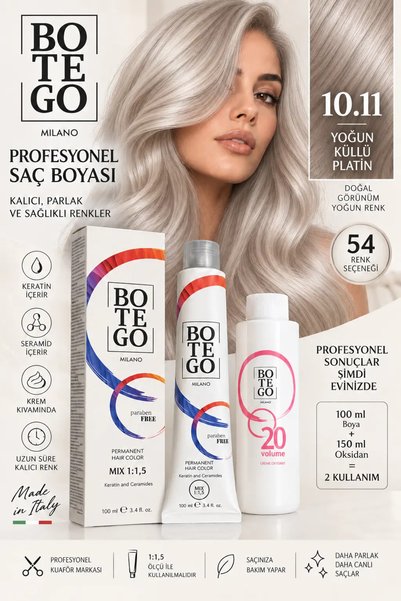 botegohair Profesyonel Krem Saç Boyası - 10.11 Yoğun Küllü En Açık Kumral 100...