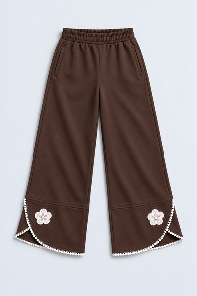 Joi Kids Joi Store Girls' Wide-Leg Sweatpants with Floral Appliques and Pompo...