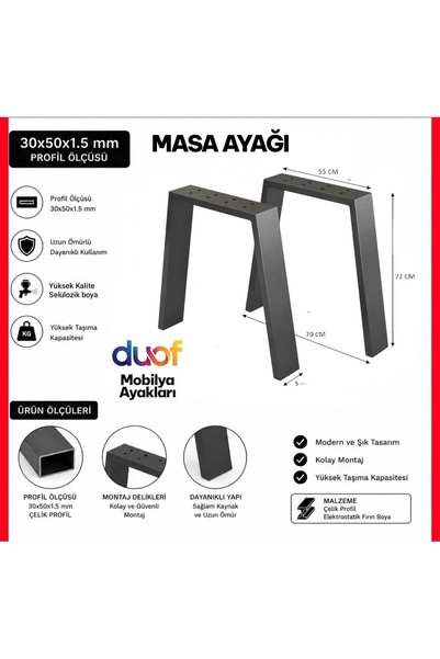 Genel Markalar Metal Masa Ayağı 2 Adet Ayak 72 cm Mobilya Ayağı