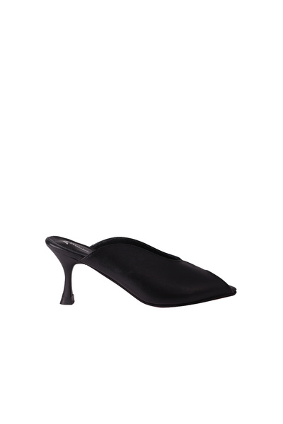 Hobby Women's Black Genuine Leather Thin Heeled Slippers Shoes