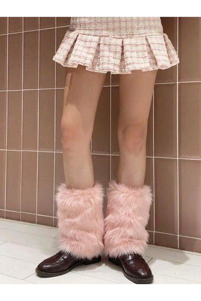 milio Pembe Renk Peluş Kürk Tozluk Uzun Tüylü Standart Beden 28 Cm Bacak Isıtıcı