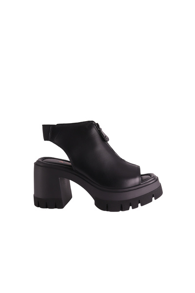 ALBİNİ 2610911 Genuine Leather Women's Black Zippered Platform Heeled Sandals