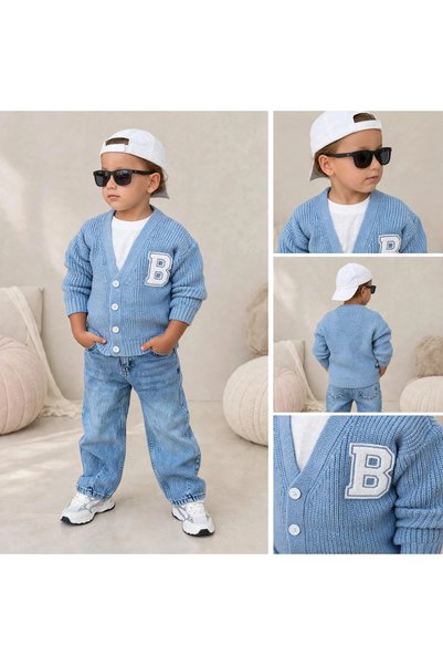 GREYFURTKİDS Tri̇ko Hirka White Jacket and Jeans Triple Boy's Suit
