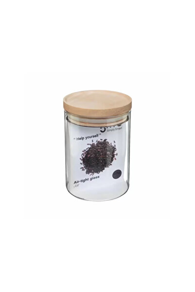 5FIVE Borcan etanș din sticlă borosilicată cu capac din lemn, 0,6 l, transparent