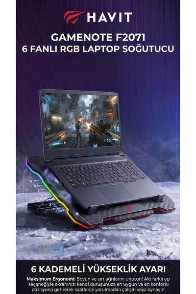 Havit Gamenote F2071 RGB Işıklı 6 Fanlı 17" Uyumlu Oyuncu Notebook Laptop Soğutucu Stand 2500 RPM