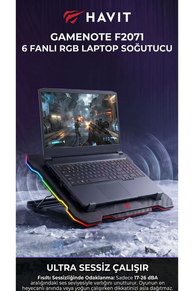 Havit Gamenote F2071 RGB Işıklı 6 Fanlı 17" Uyumlu Oyuncu Notebook Laptop Soğutucu Stand 2500 RPM