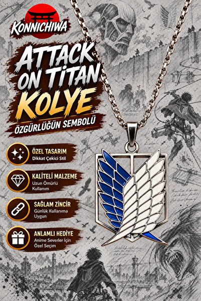 FG KONNİCHİWA ATTACK ON TITAN KOLYE LEVI EREN ANIME MANGA ÇELİK KOLYE