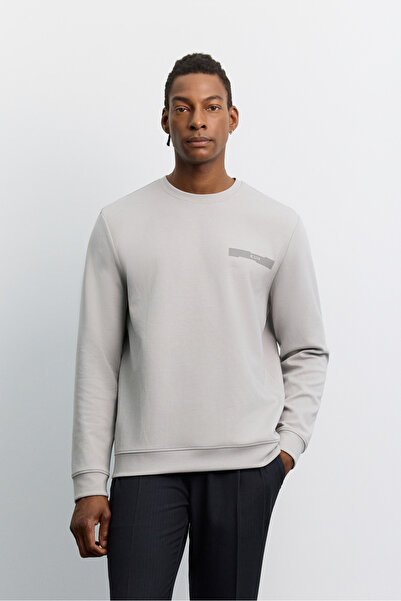 Avva Erkek Gri Bisiklet Yaka Kolay Ütülenen Baskılı Pamuklu Regular Fit Sweat...