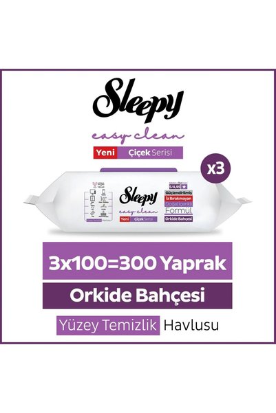 Sleepy مجموعة التنظيف الفائقة إيزي كلين - منشفة تنظيف الأسطح من أوركيد جاردن 3×100 ورقة + منشفة المطبخ الفائقة 4×50 ورقة
