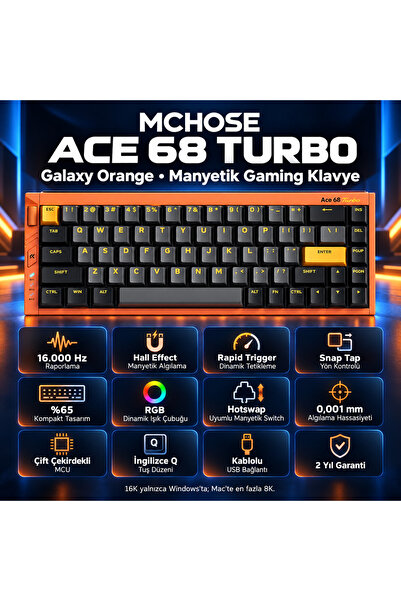 MCHOSE Ace 68 Turbo Esports Galaxy Orange %65 Mount Tai Magnetic Switch GT 16...