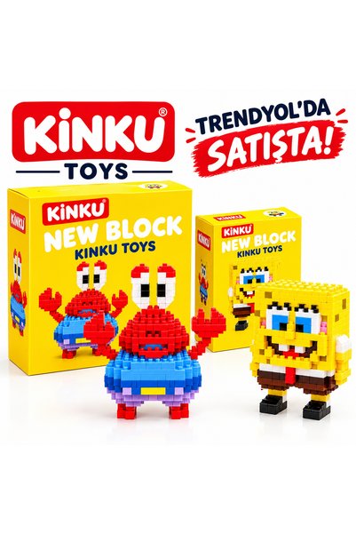 KİNKU Sünger Bob ve Bay Yengeç Mini New block 3D Puzzle / Sevimli Figür / 2'Li Eğlenceli Set / Hobi+