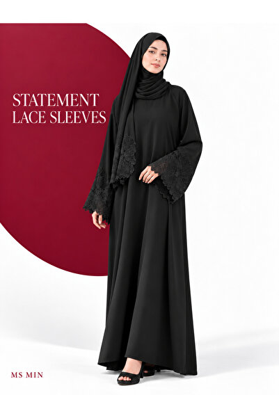 Null Black Lace Embroidered Hijab Matching Muslim Abaya, Slimming Structured ...