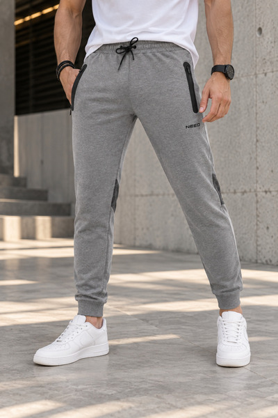 NEED LİFE Men's Gray Pockets Zippered Slim Fit Sweatpants