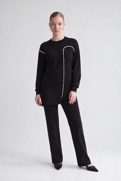 Levidor Striped Pearl Cashmere Double Set Black