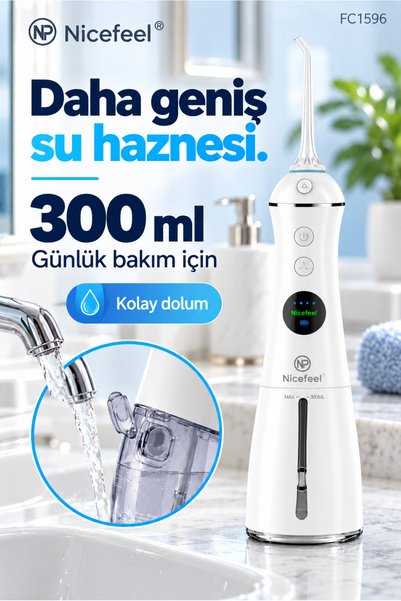 NPO Nicefeel FC1596 Şarjlı Ağız Duşu Taşınabilir Diş Temizleme Cihazı Diş Teli ve Protez Bakımı Beyaz