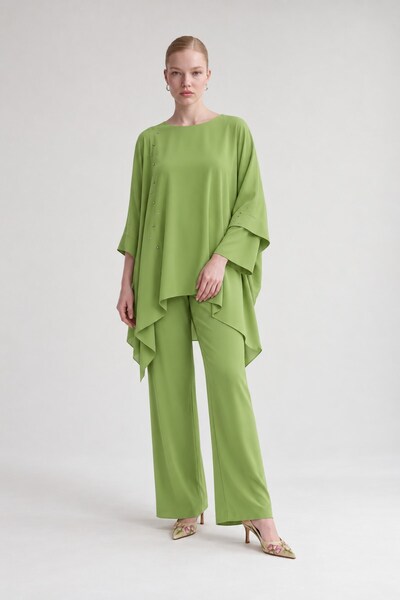 Levidor Stone Embroidered Tunic Set Green