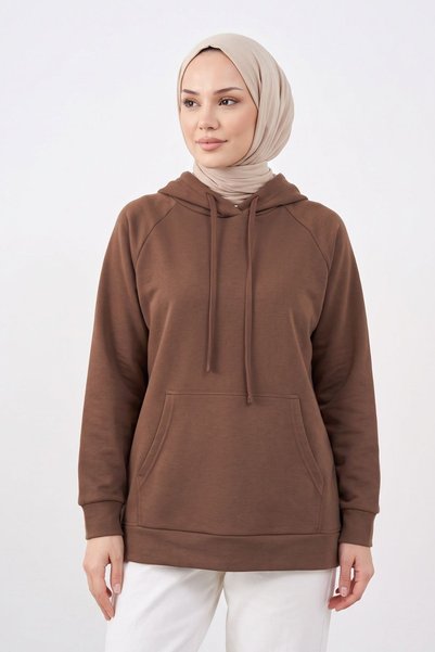 Generic Brand سترة كانجارو بقلنسوة وجيب من Oysho - بني فاتح