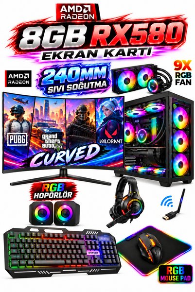 Dmc N165x (PUBG,GTA 5) I7 3770,16GB RAM,500GB HDD,256GB SSD,RX580,24"Sıvı Soğ...