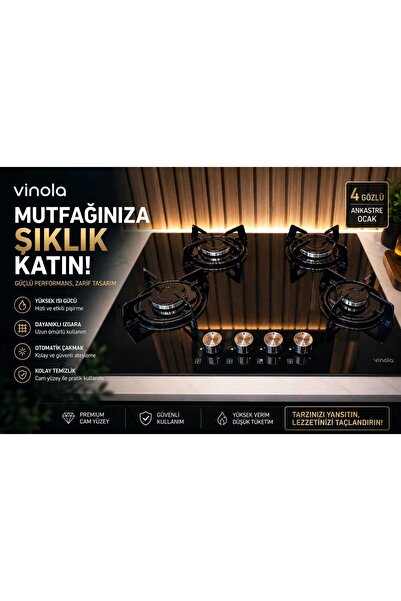 Vinola 70CM CAM ANKASTRE OCAK WOK GÖZLÜ EMAYE IZGARA