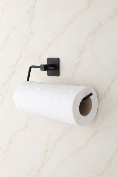 evina Square Adhesive Black Paper Roll Towel Holder, Napkin Holder, Adhesive Design, Bathroom Hanger