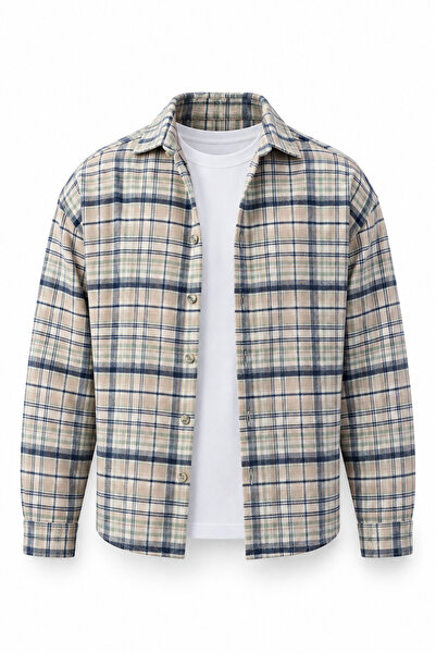 Valiberta Jasper Relaxed Fit Pamuklu İnce Çizgili Oduncu Erkek Gömlek - Mavi-...