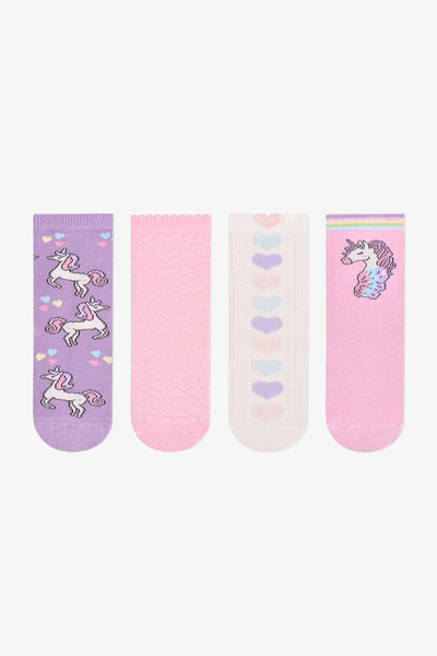 Penti Kız Çocuk Pembe Unicorn Pamuklu 4 Çift Soket Çorap