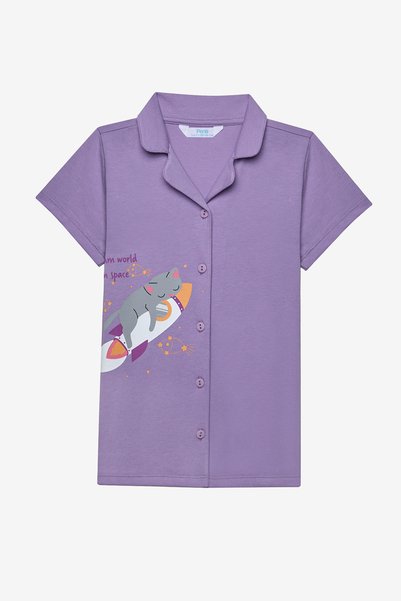Penti Kız Çocuk Cat Gömlek Pamuklu Lila Pijama Takımı