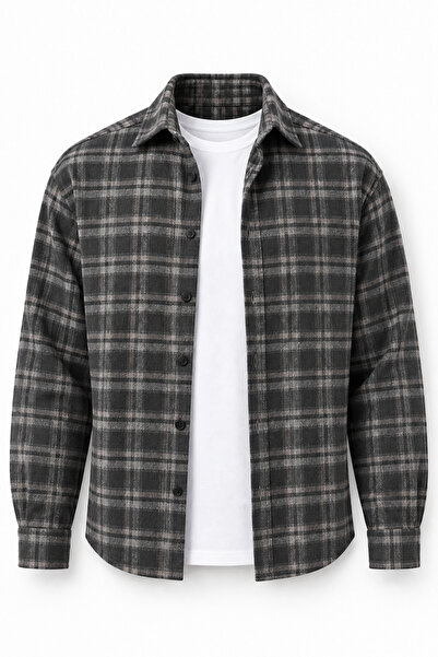 Valiberta Dragon Relaxed Fit Baumwoll-Karo-Flanellhemd für Herren – Schwarz