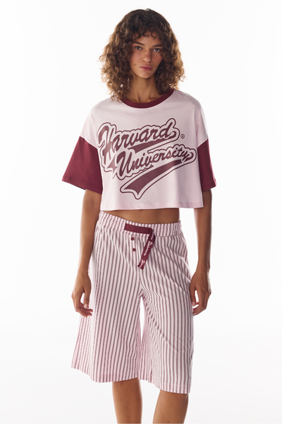 Penti Pembe Harvard Graffiti Desenli Kısa Kollu Şort Pijama Takımı