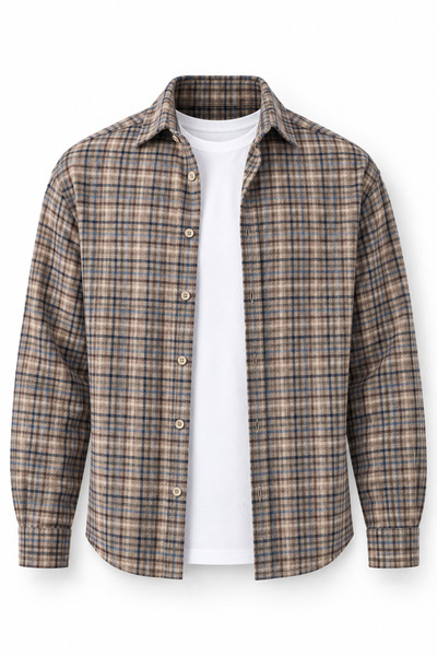 Valiberta Carol Relaxed Fit Cotton Striped Flannel Men's Shirt - Beige