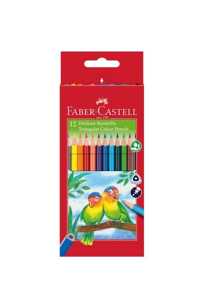 Faber Castell Комплект от 12 цветни молива Faber-Castell, триъгълни, с острилка