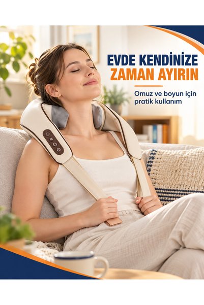 QAR Boyun Omuz Masaj Aleti U Tipi Şarjlı Bantlı Taşınabilir Masaj Cihazı Boyun Bel Sırt Bacak Kullanımına Uygun Kablosuz [Isıtmalı]