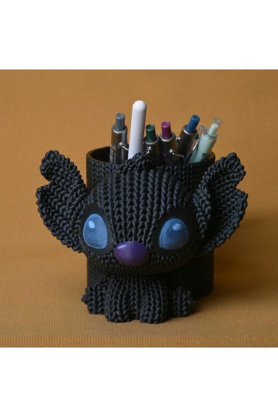 Bezos 3D Printed Knitted Pen Holder - Cute Character Desk Pen Organizer - Bla...