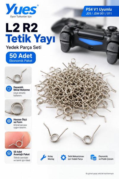 YUES PS4 V1 Uyumlu L2/R2 Tetik Yayı – JDS/JDM 001/011 – 50 Adet Yedek Parça