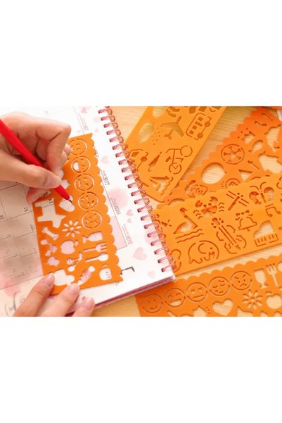 Bezos 3D Printing Everyday Objects and Emoji Drawing Template - Multi-Pattern Stencil - Orange