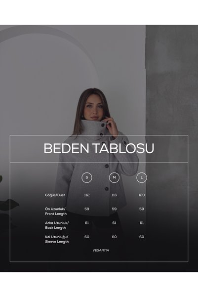 ParlaMira Kadın Füme Dik Yaka Pamuksu Kaşe Kaban