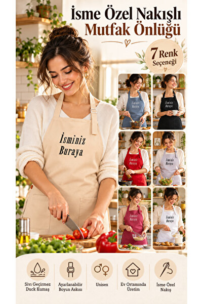 Artex Kişiye ve İsme Özel İsim Nakışlı Mutfak Kafe Chef Barista Garson Çiçekç...