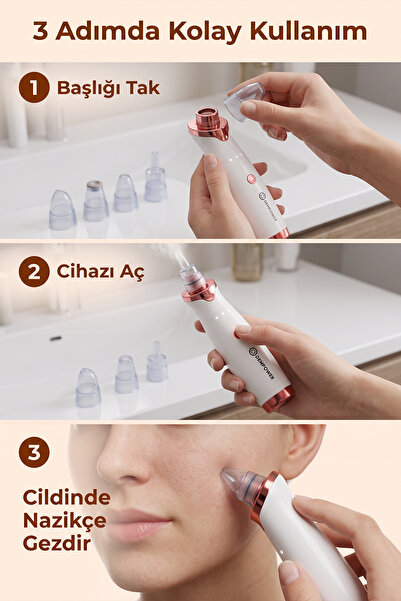 DEMPOWER 5 Başlıklı Cilt Temizleme Vakum Aleti Multifunctional Cleaning Instrument Kırmızı-beyaz Detaylı
