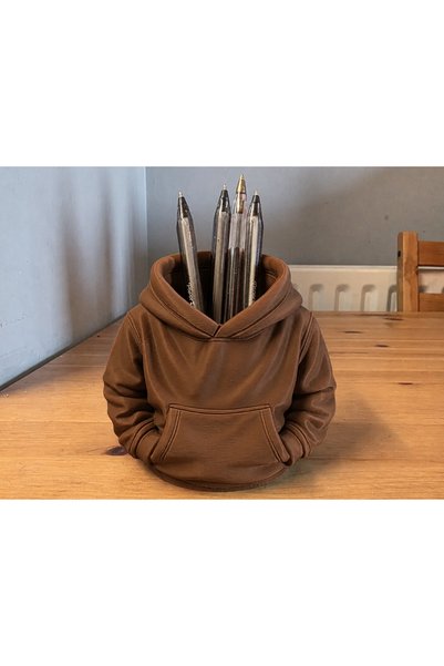 Bezos 3D Printed Hooded Sweatshirt Pen Holder - Desktop Organizer - Brown