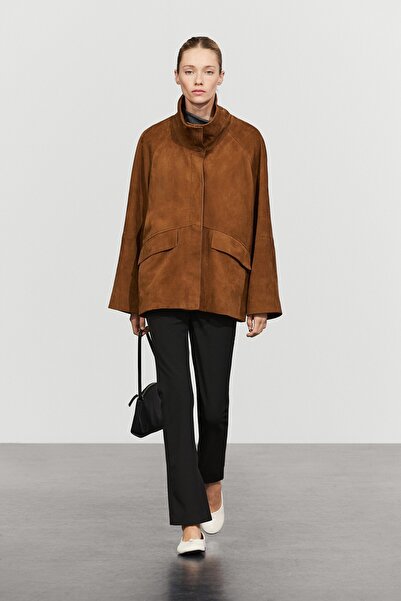 Massimo Dutti Nubuk deri dik yaka kaban