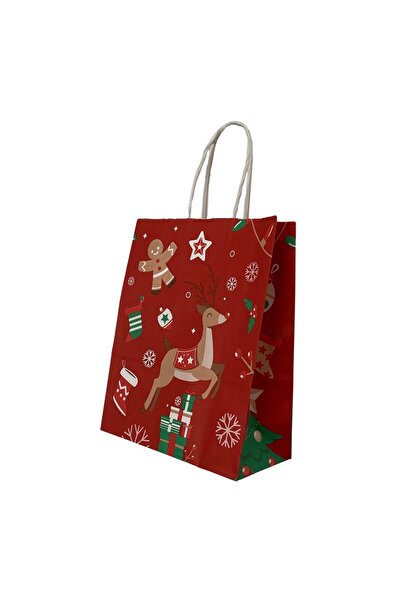 OEM PAPER BAG TWISTED HANDLE 32 x 12 x 41 CM RED/WHITE DEER CHRISTMAS PAPIROTI