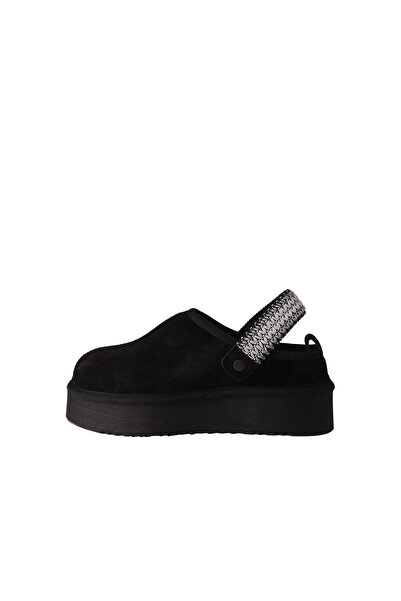 Hobby Black Genuine Suede Leather Fur Platform Heeled Women's Back-Strap Slippers Thermo Sole