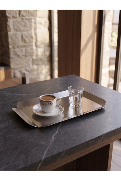 Caccia 304 Paslanmaz Çelik Kahve Çay İkramlık Sunum Tepsisi 13x26cm – Modern ...