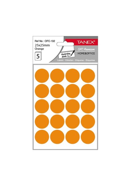 Tanex ROUND LABELS 25MM ORANGE 100/SET