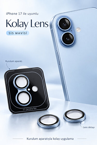 Evax [Kolay Lens] iPhone 17 Uyumlu Kolay Kurulum Aparatlı Alüminyum Çerçeveli...